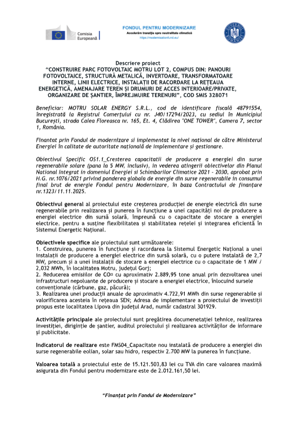 Construction of Motru Photovoltaic Park Lot 2